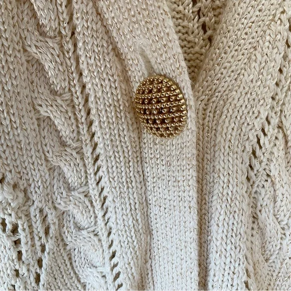 Free People New Romantics Bang Bang Knit Gold Thread Fisherman Cardigan Size S - Picture 6 of 12